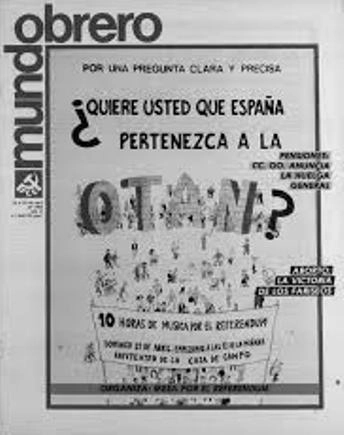 Portada de Mundo Obrero (PCE) sobre la pregunta del referéndum de la OTAN.