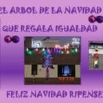 El árbol de la igualdad Lugar: Avenida de Velázquez, 8, casa 19 Materiales utilizados: Los elementos de la decoración están hechos a mano con planchas de poliestireno reutilizada de otras decoraciones y un palet de madera, el árbol con tubo de pvc y malla de ocultación, el nacimiento con planchas de poliestireno y goma Eva de colores, tiene tres juegos de luces solares y el resto son tiras de LED