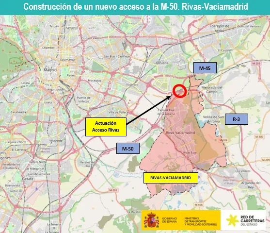 El acceso o enlace a la M-50 en Rivas está asegurado tras la inversión del Ministerio de Transportes.