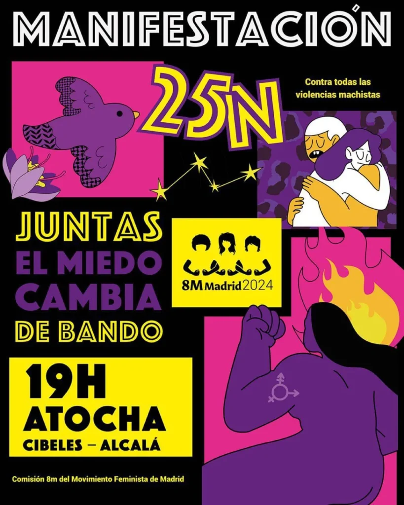 "Juntas el miedo cambia de bando" es el lema de este año de la Comisión 8M Madrid para la multitudinaria manifestación del 25N en Madrid. A la misma, acudirá desde Rivas la Asamblea 8M local.
