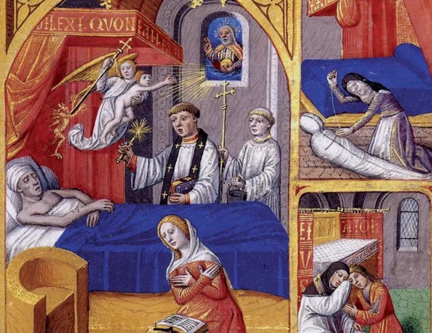 Oficio de difuntos Libro de Horas Pierpont M 231 fol 137v Mujeres singulares en plural: Las mujeres cuidan a vivos y muertos