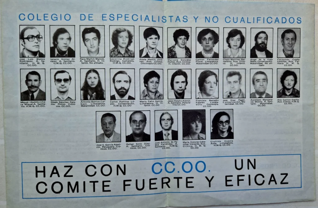 Candidatura de CCOO en la que participaba Ángel de la Vieja.