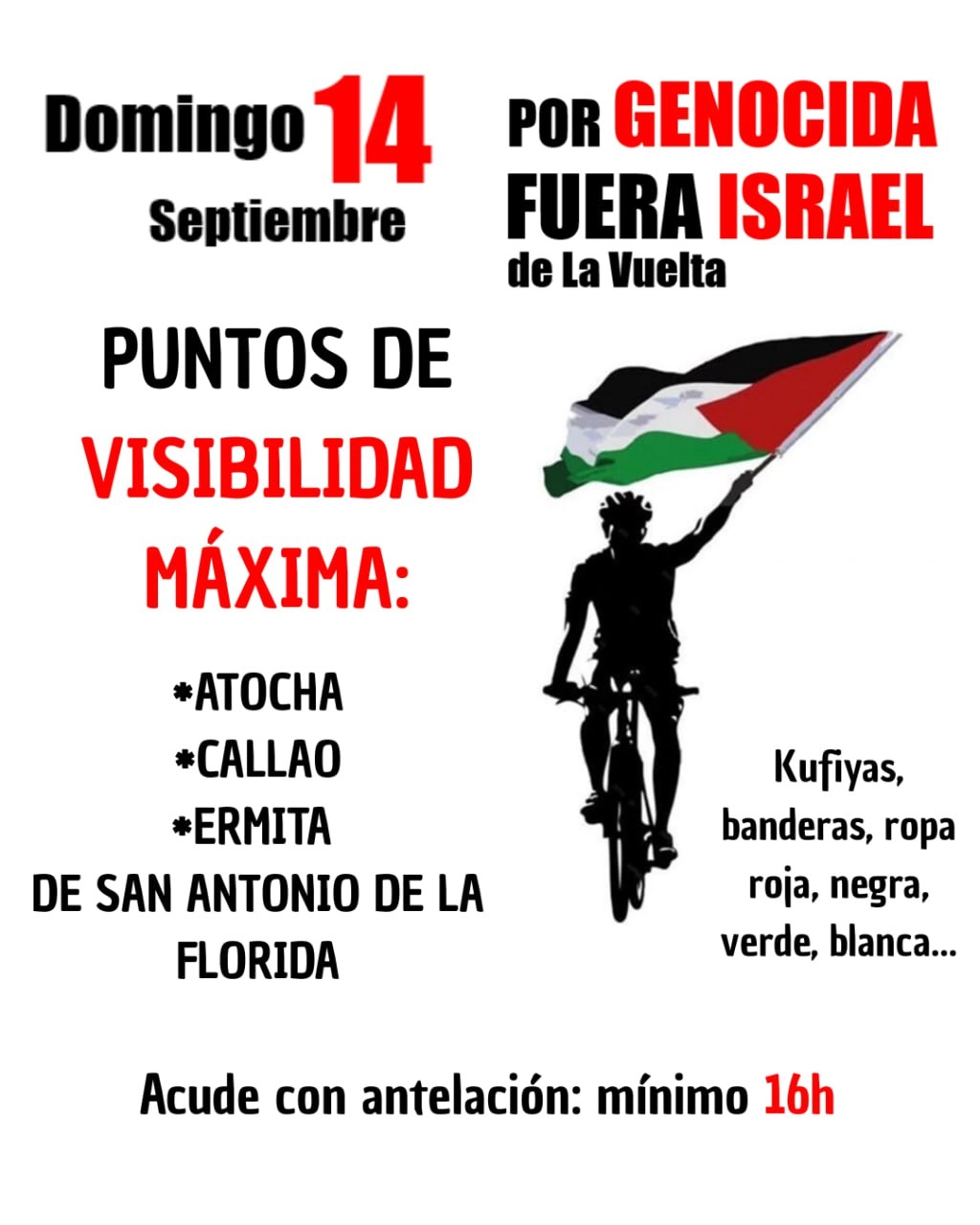 Movimientos pro Paz llaman a visibilizar a Palestina en La Vuelta Ciclista