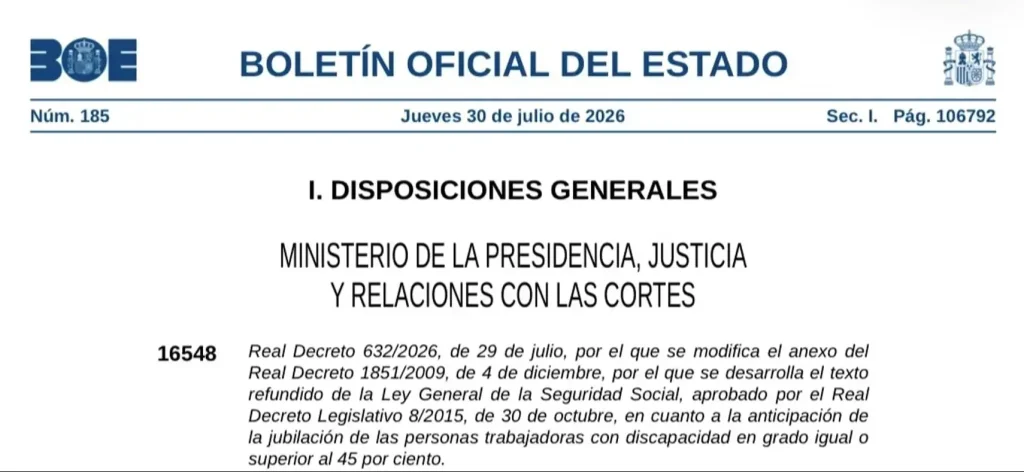 Imagen de la aparición en el BOE del Real Decreto en cuestión | Foto del Cermi