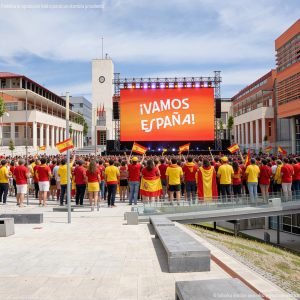 Imagen generada por IA: Rivas sigue el partido de España en la Plaza de la Constitución