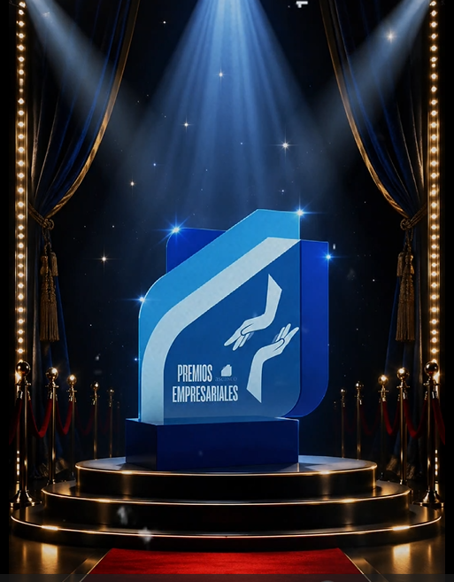 Trofeo de los Premios Empresariales de ASEARCO sobre un escenario con alfombra roja