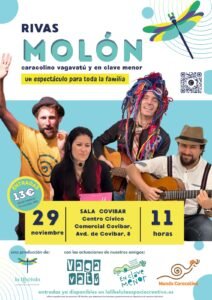 Cartel de Rivas Molón con los artistas Caracolino, En Clave Menor y Vagavatú, Sala Covibar, 29 de noviembre
