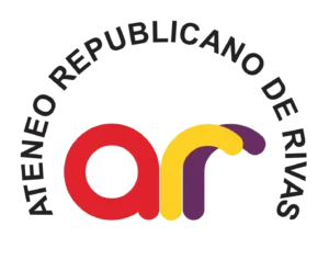 Logotipo del Ateneo Republicano de Rivas en el que aparecen las letras minúsculas ar en los colores rojo, amarillo y morado del movimiento social Unidad.