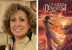 La autora Nieves De Arriba con la portada de su novela ‘La edad dormida’
