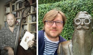 Los escritores Ricardo Virtanen y Luis Quiñones, en un montaje de dos retratos