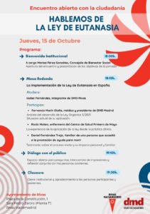 Cartel de la jornada «Hablemos de la Ley de Eutanasia» en Rivas