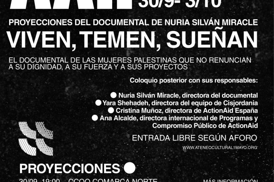Cartel de la XXII Muestra de Cine y Trabajo (2026), con la programación de las proyecciones de «Viven, temen, sueñan» del 30 de septiembre al 3 de octubre