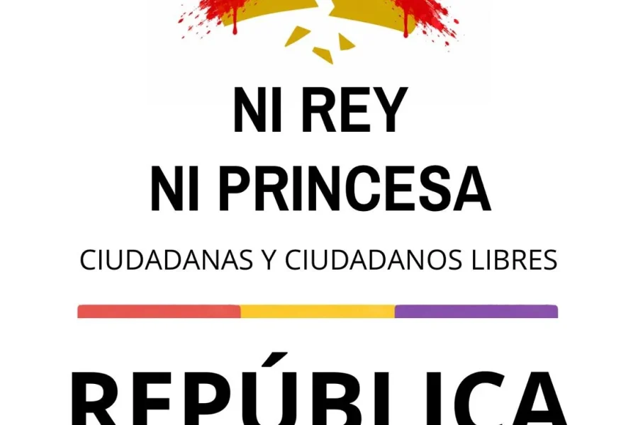 Cartel político en el que aparece una corona dorada tachada con el texto Ni Rey ni Princesa, República. Incluye los detalles de la manifestación para los ciudadanos de Oviedo el 23 de octubre de 2026.
