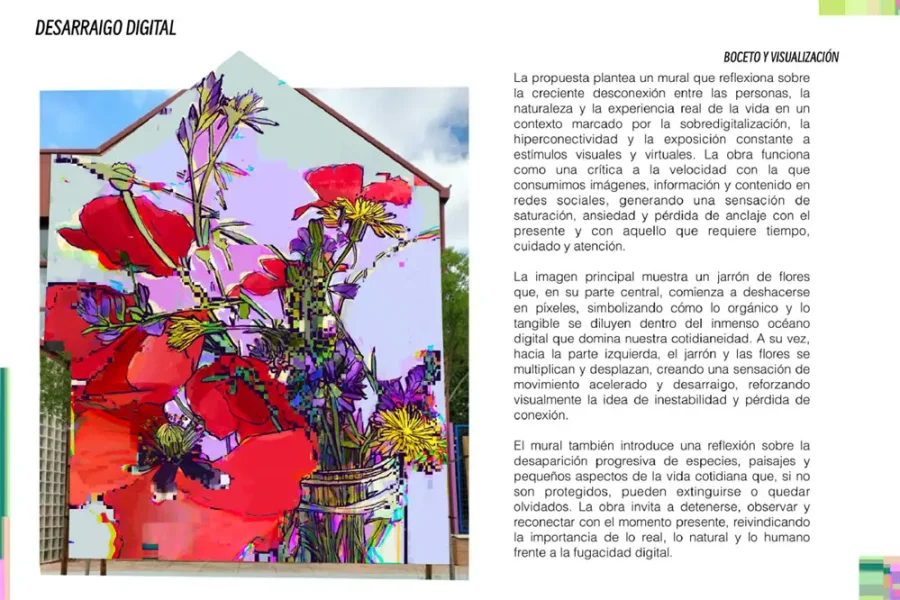 Mural de Manu Cardiel, proyecto "Desarraigo digital", ganador del concurso de arte urbano
