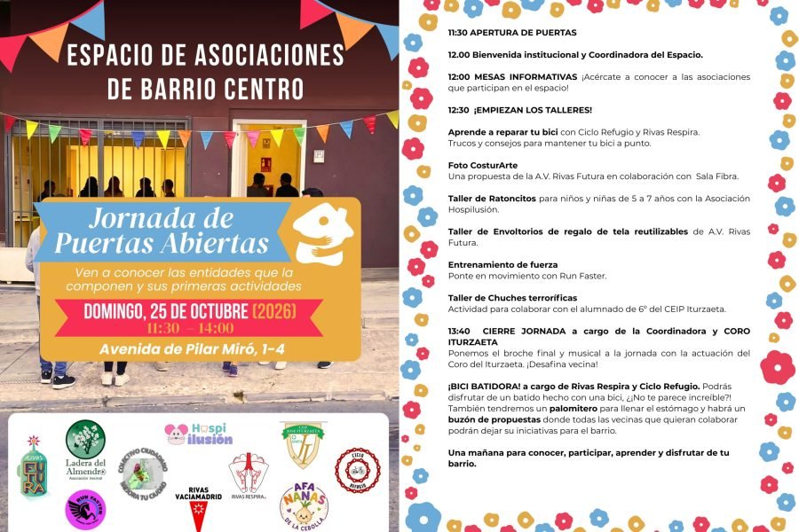 Programa de la jornada de puertas abiertas del Espacio de Asociaciones del barrio Centro