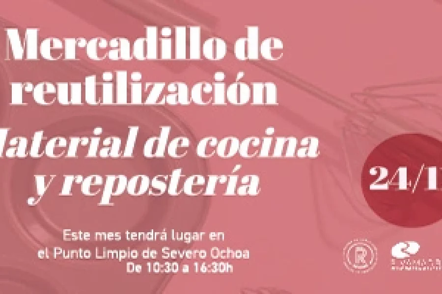 Mercadillo de reutilización de Rivamadrid de noviembre, dedicado a material de cocina y reportería.