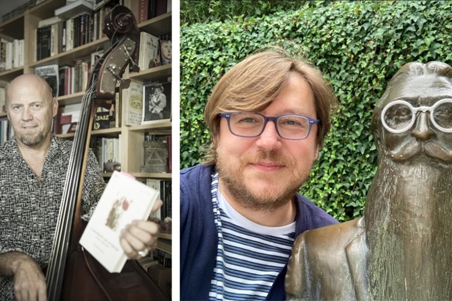 Los escritores Ricardo Virtanen y Luis Quiñones, en un montaje de dos retratos