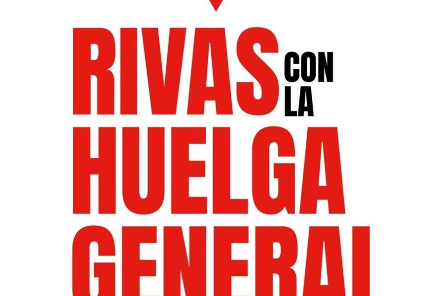 Cartel de la asamblea de CCOO y UGT en Rivas: Rivas con la huelga general, 20 de octubre a las 19 horas, salón de actos de la Casa de las Asociaciones
