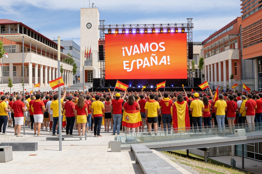 Imagen generada por IA: Rivas sigue el partido de España en la Plaza de la Constitución