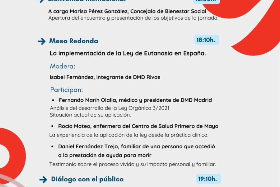 Cartel de la jornada «Hablemos de la Ley de Eutanasia» en Rivas